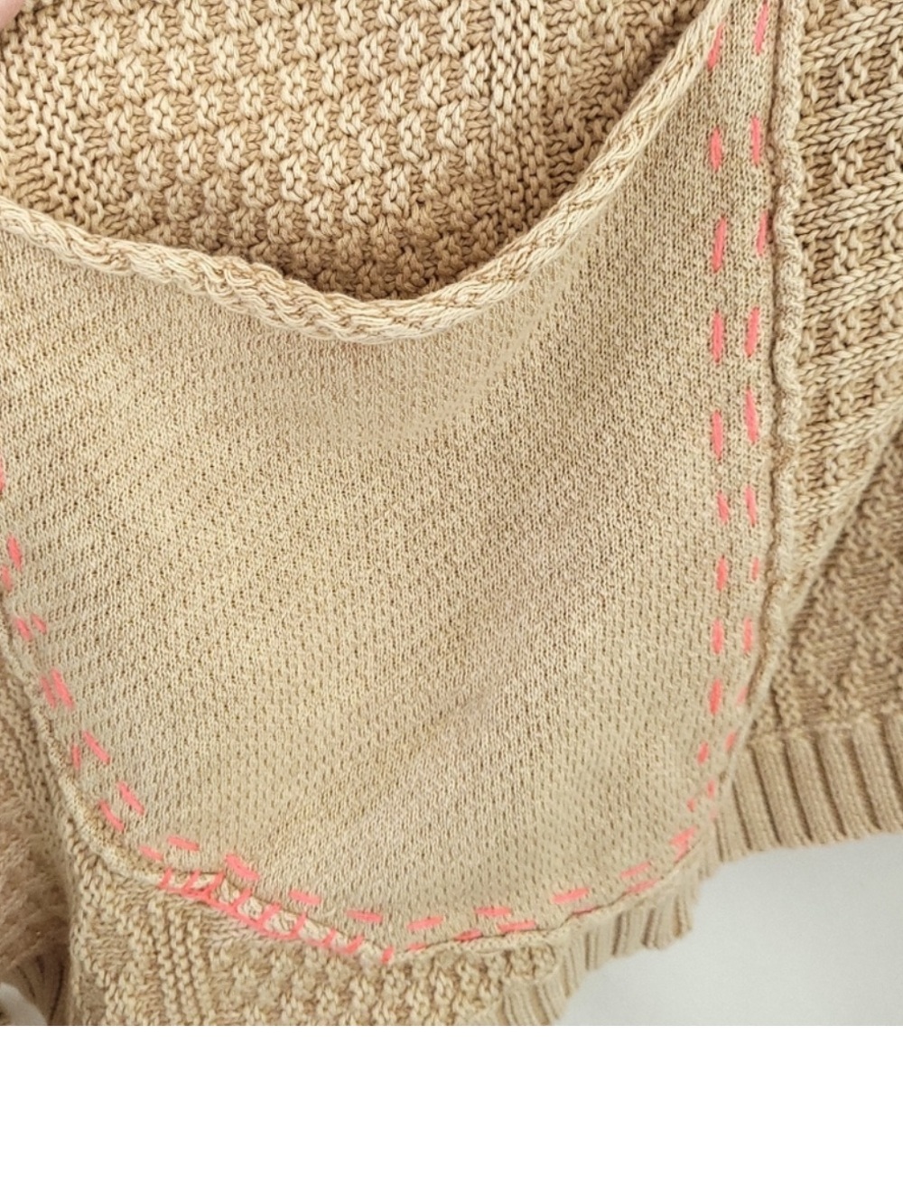 Free People All Washed Out Sand Tan Cardigan Pink Stitching Detail Size S - Picture 9 of 12